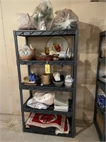 Flower Items, Rugs, Tupperware, Rack