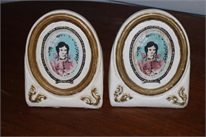 Pair of bookends decorated with Victorian woman