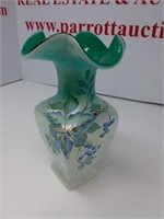 Fenton green opalescent ruffled vase by Bill