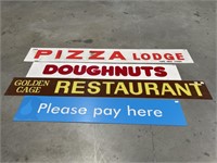 4 Assorted Perspex Signs Inc. Restaurant,