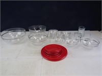 Glass Bowls with Red Lids