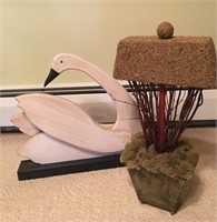 Wooden Swan and Plant Décor