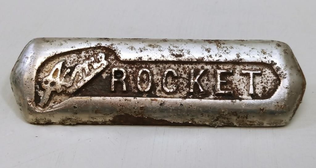 "Acme Rocket" Chromed Cast Metal Plaque Badge