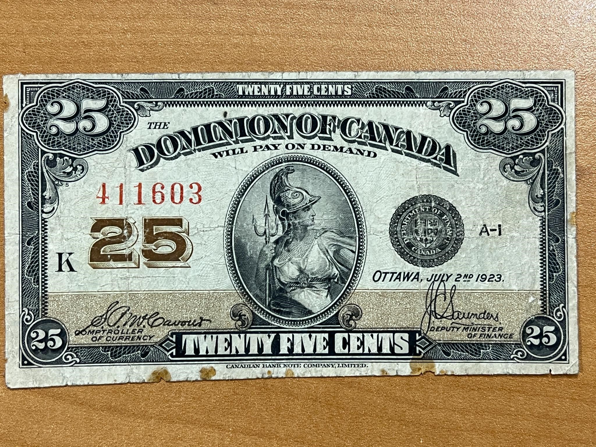 1923 Cdn $.25 Paper Note