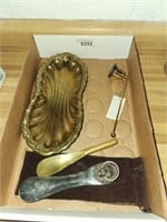 Vintage Brass Tray, Shoe Horns, Candle Lighter