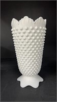 9" Fenton glass hobnail fan top pedestal vase