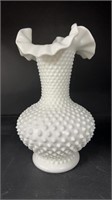 11" Fenton glass hobnail ruffled edge bulb vase