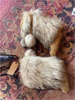 Pair of Indian winter boots with fur & beadwork