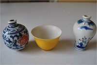 Antique Asian Cup & 2 Snuff Bottles