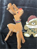 Vintage Wooden Reindeer & Teddy Bear Lot (3)