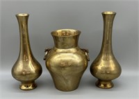(3) Mid-Century Brass Vases