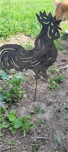 metal rooster yard stake