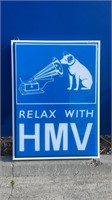LARGE " RELAX WITH HMV " PERSPEX SHOP LIGHT BOX