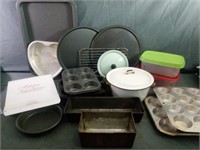 Large Kitchen Lot Includes Enameled Cookware,