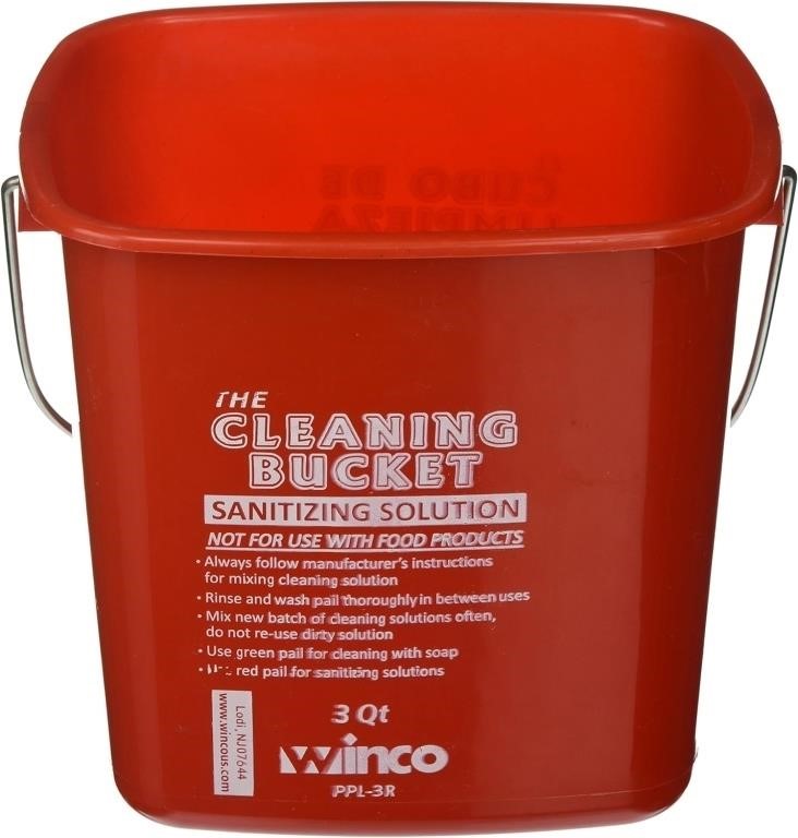 (N) Winco PPL-3R Cleaning Bucket, 3-Quart, Red San