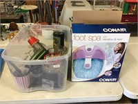 Plastic tub including con air foot massager.