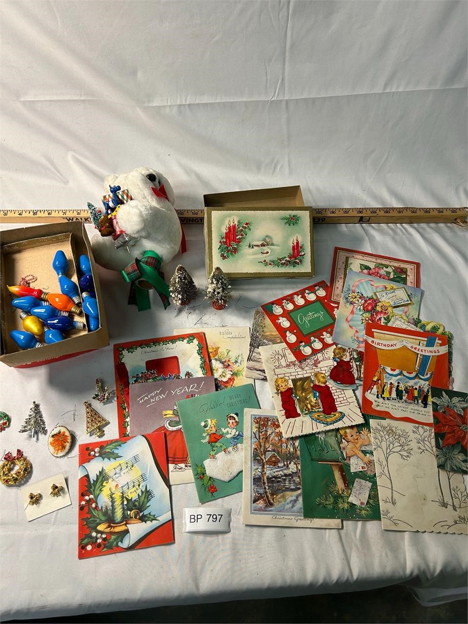 Lot of VTG Christmas Items Postcard Broaches More