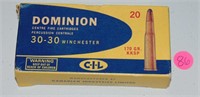 1 BOX 30-30 WINCHESTER DOMINION RIFLE CARTRIDGES