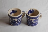 2 Antique Blue Willow Coffee Mugs