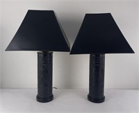 Pair of South American Black Leather Lamps