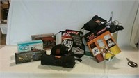 Harley-Davidson motorcycles in box, banners & misc