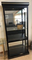 5 shelf black display cabinet with glass side
