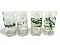 4 vintage WWII fighter planes aircraft glasses