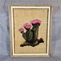 Reverse Glass Painted Cactus w/Burlap