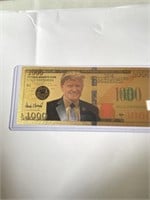 24 kt Gold $1000 TRUMP Bill in Protective Display