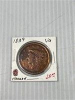 1839 Matron Head Large Cent "Young Head"