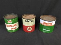 3 grease tins, Caltex & Castrol