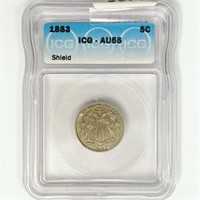 1883 Shield Nickel ICG AU55