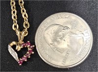 10K Gold Rubies & Diamond Heart Necklace
