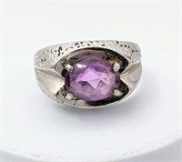 Vintage Sterling Silver W. Amethyst Stone Ring
