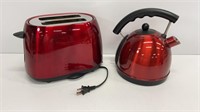 Ruby red toaster and kettle both have been used