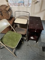End table, stepstool and folding chair