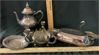 Silverplate Teapot, Candleholder, Covered Dish,