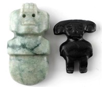 TWO SMALL BLACK & GREEN JADE FIGURINES GUATEMALA