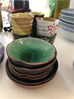 Lot of 6 small green ceramic bowls