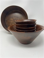 Vintage Wooden Bowls Salad Set