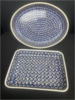 Signed pottery made in Poland, serving platters.