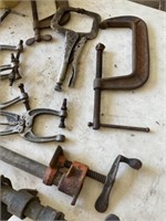 C CLAMPS, VISE GRIPS, PIPE VISE, ANTIQUE HORSE