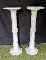 Pair of Hand Carved Onyx Stone Pedestals