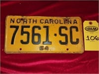1964 N C License Plate
