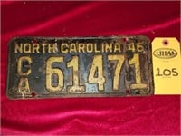 1946 N C License Plate