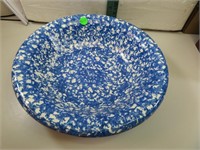 Blue Spongeware Ceramic Bowl 11&3/4" x 3"