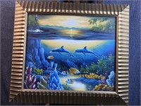 Dolphins Seascape Oil On Canvas