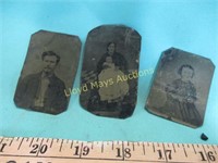 3pc Antique Tin Type Photos - Metal Photographs