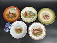 LOT OF 5 NICE OLD GAME PLATES W/ BIRDS ON THEM