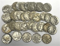 Roll Of Buffalo Nickels Mostly AU 40-Coin LOT